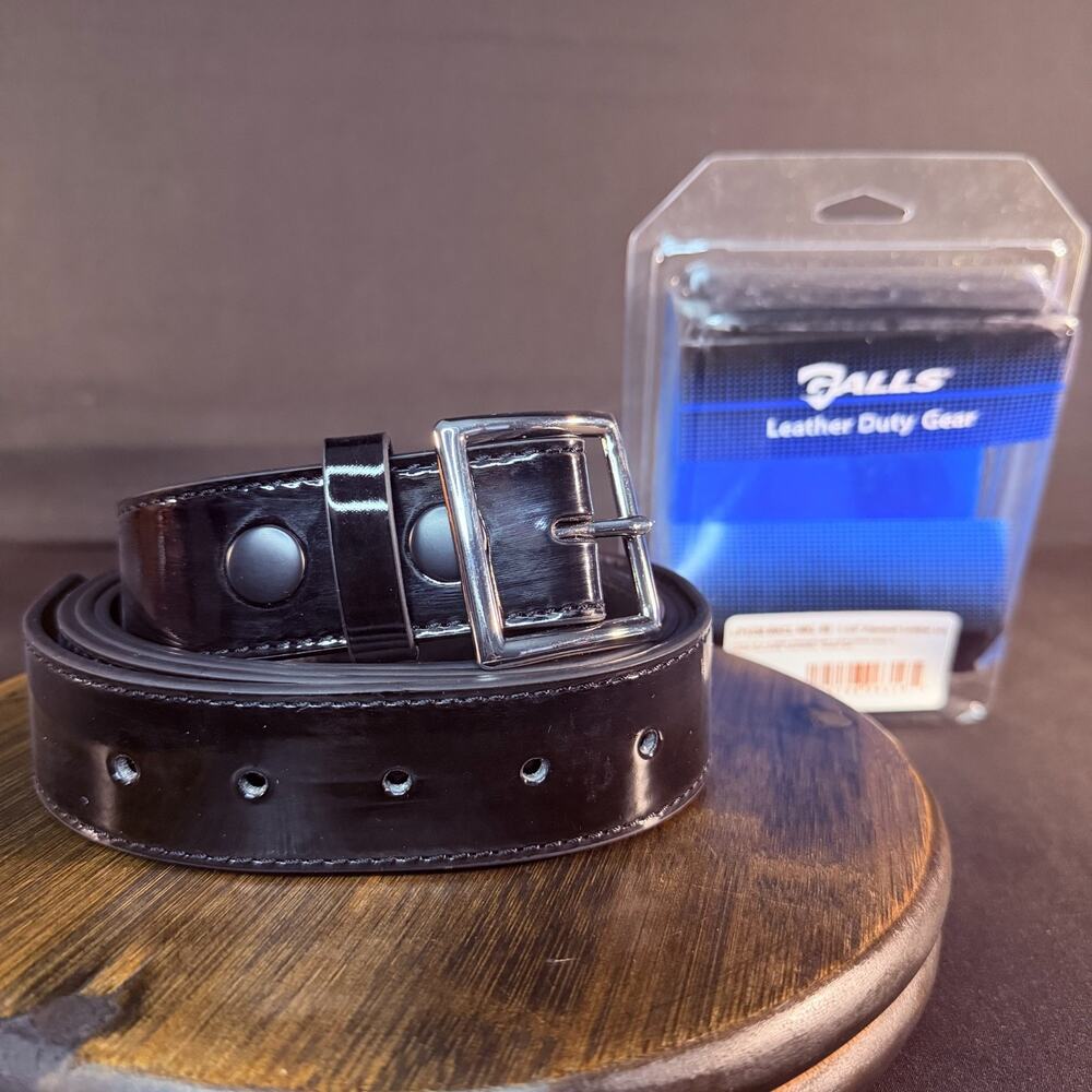 Galls Premium Leather Belt Size 60" Black Nickel Buckle 1.5" Wide LP1238